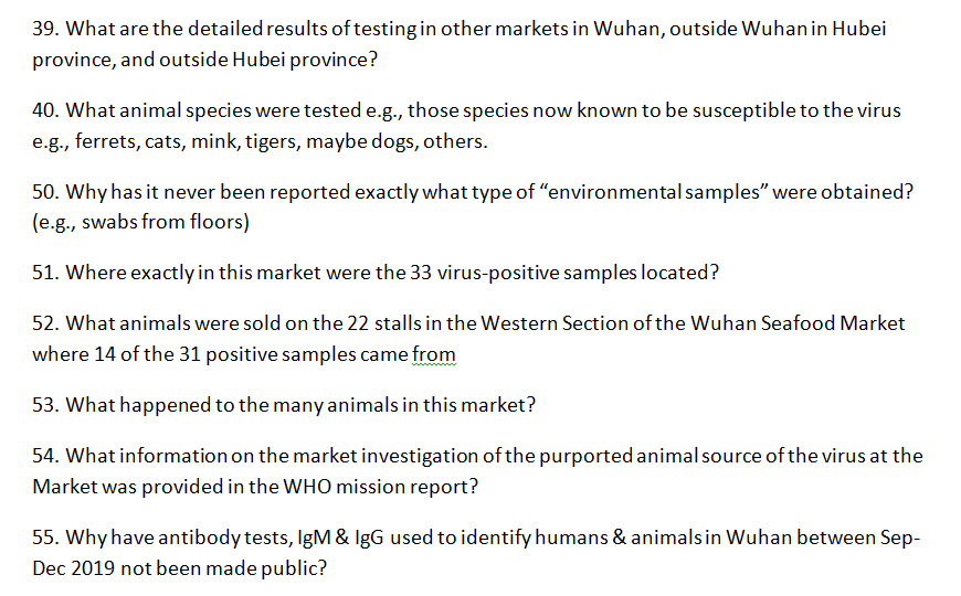 2. The Market Map - The 18 Original QuestionsHere are the original 18 questions prepared by DRASTIC and Dr. Daniel Lucey about the environmental samples that tested positive at the Seafood Market.