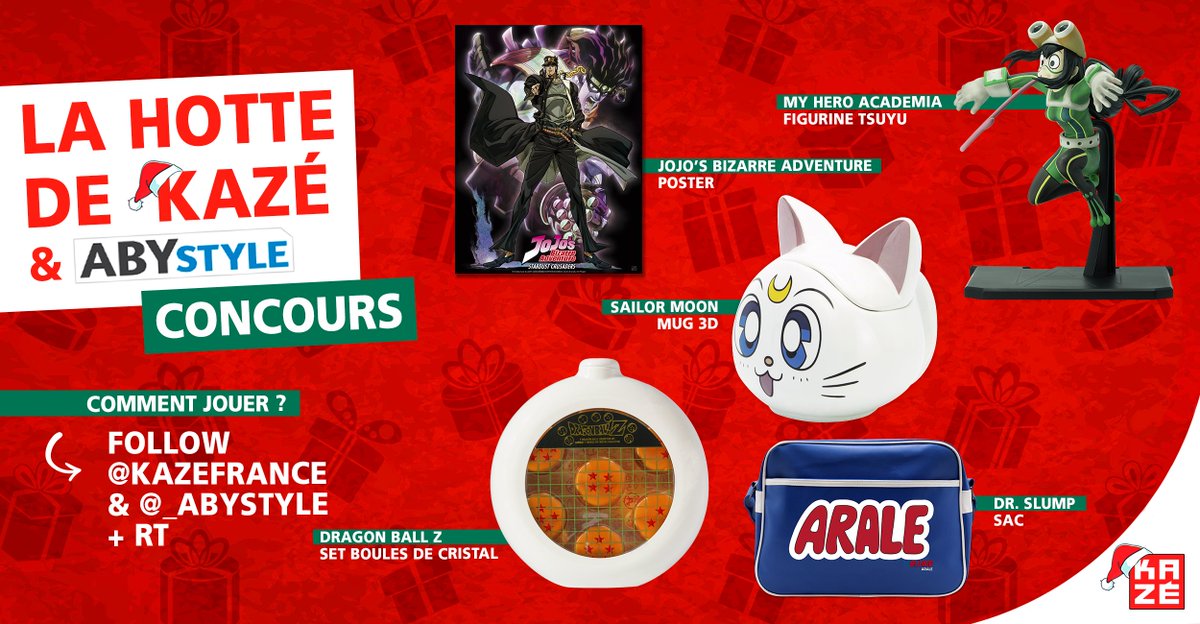 CRManga_FR's tweet image. 🎁#LaHottedeKaze🎁
Dans dix jours, c&apos;est Noël ! 🎅 Avec @_ABYstyle, on a décidé de vous faire plaisir avec quelques goodies issus de vos animes préférés 📺
🚩Comment participer ?🚩 
☝️ Follow @KazeFrance &amp;amp; @_ABYstyle
✌️ RT
TAS 22/12 📅