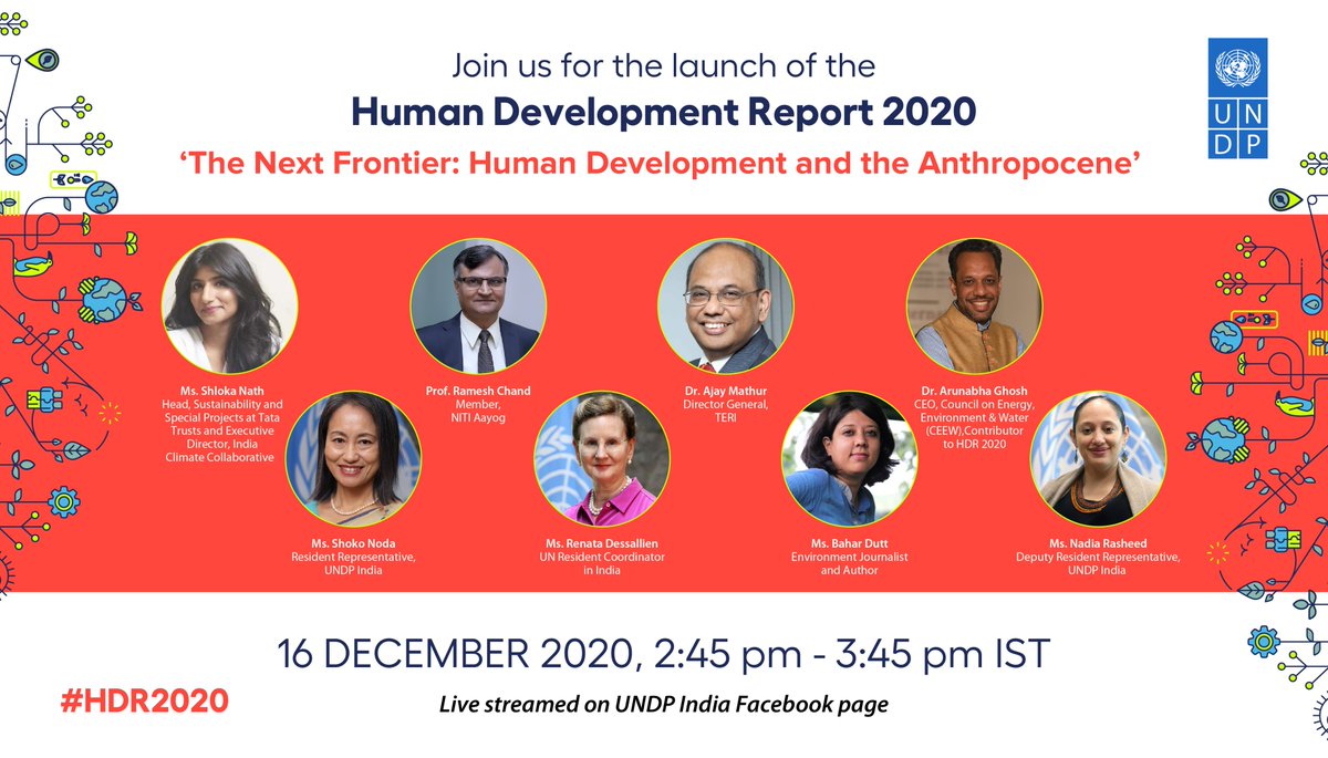 📢 #HDR2020 🇮🇳 launch 📢

The 2020 #HumanDevelopmentReport will focus on #HumanDev in the Anthropocene, age of humans & offers new pathways for progress in balance with the 🌎.

Tune in on 📅: 16 Dec at ⏲️: 2:45 pm

Watch here 🔗: bit.ly/2CM3hjB