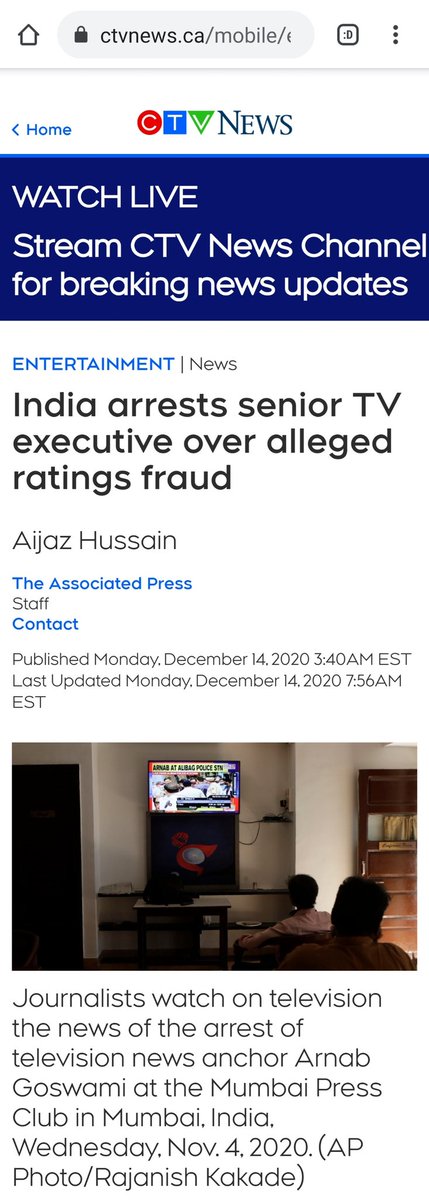 RaiseToLight's tweet photo. Why is a Canadian News agency posting an old news? #Arnab of @republic is #notArrested. How is Canada now so vocal from Farmers to SSR Case,what is the link here. Is leftist Kabal working by Canadian contacts & brainwashing? #JustinTrudeau also tweeting about Farmer rights, why? https://t.co/bhd2sBPjRQ