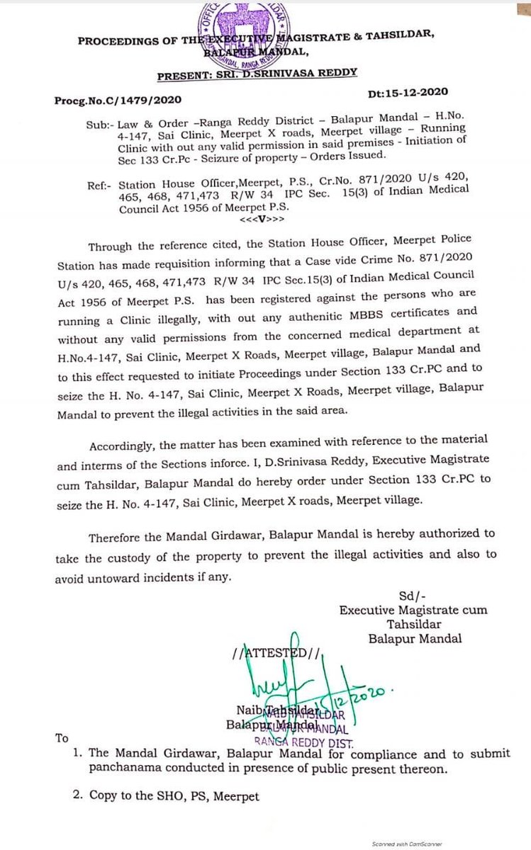 Rachakonda Police Today Meerpetps Seized Sai Clinic At Meerpet U Sec 133 Crpc Proceedings With Help Of Revenue Officials Of Balapur Mandal In Cr No 871 U S 4 465 468 471 473 R W 34