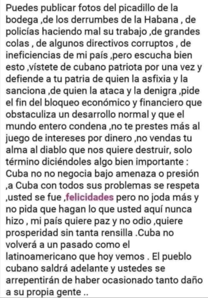 🇨🇺Primero hay que ser cubano, y ser cubano es ser realista pero ante todo es amar a #Cuba, es defender a #Cuba frente a cualquier enemigo. El que la vende, la ofende, la ataca y la maltrata no es cubano, es un enemigo. #CubaViva