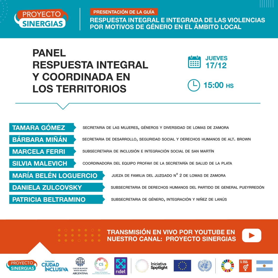 ProyectoSinerg1's tweet photo. Las funcionarias de las áreas locales de los municipios de Lanús, Almirante Brown, San Martín, La Plata, Lomas de Zamora y General Pueyrredón expondrán sobre género y respuesta integral y coordinada en los territorios.
¿Te anotaste? Hacelo acá: https://t.co/up5NavaZWN https://t.co/WqOzJPRulv