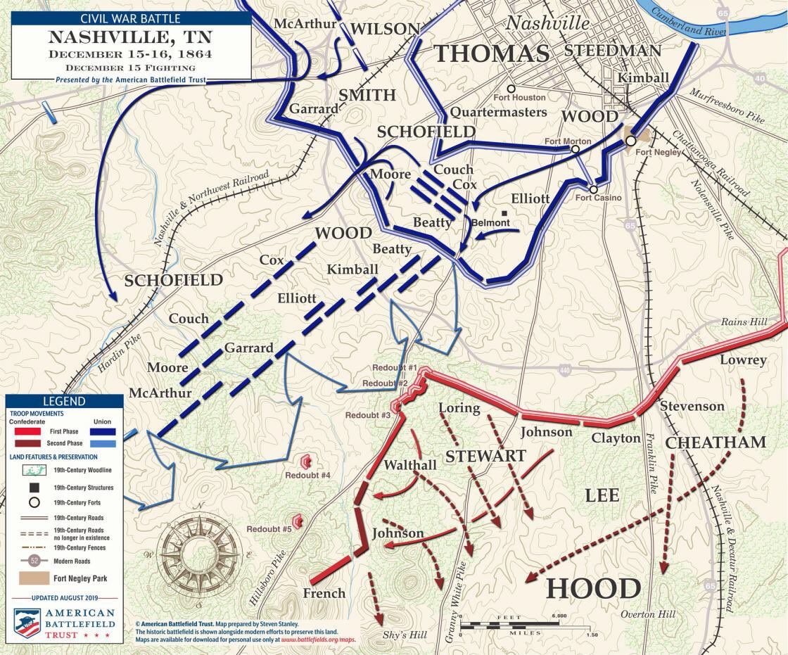 The Battle of Nashville commenced  #OTD in 1864, as forces under General George Thomas attacked the positions held by John Bell Hood’s troops outside  @NashvilleTenn.  #CivilWar