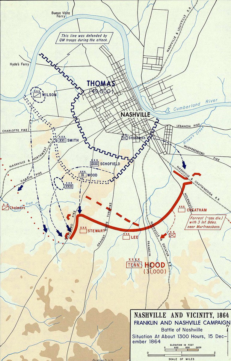The confederate line was shattered. Troops under Benjamin Cheatham withdrew in disorder, forcing Hood to form a new line, much more compact and in better position to receive further assaults the next day.
