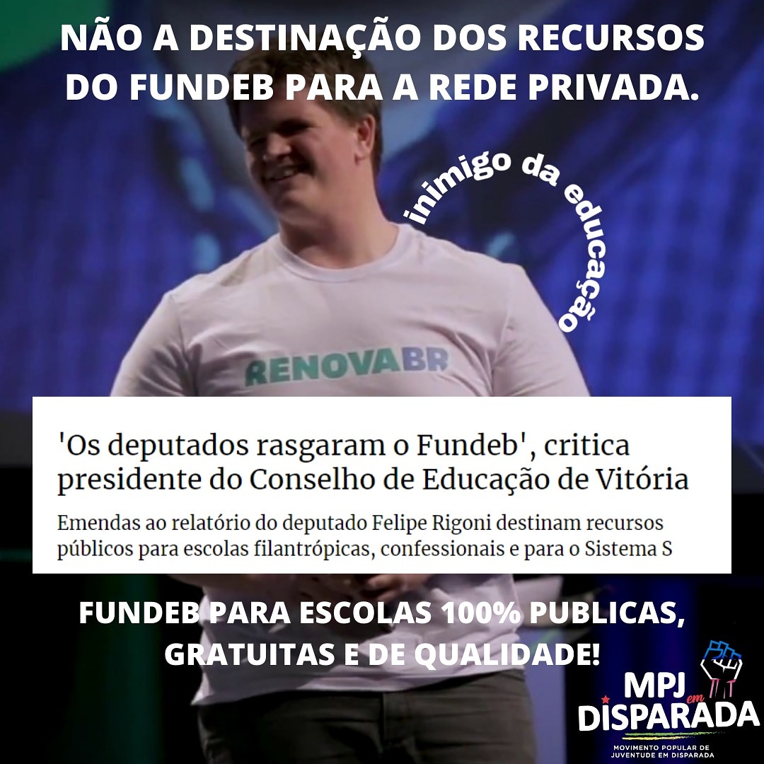 emdisparadaes's tweet photo. #FundebEPublico garantir o Fundeb 100% para escolas públicas, gratuitas e de qualidade! #ForaRigoni https://t.co/zSXXBX4UgP