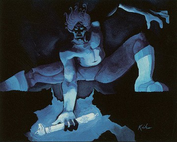 2/8 Blue:"Forbid" by Scott Kirschner"Mana Leak" by Christopher Rush"Wayward Soul" by DiTerlizzi"Man-'o-War" by Jon J Muth #mtg    #mtgart