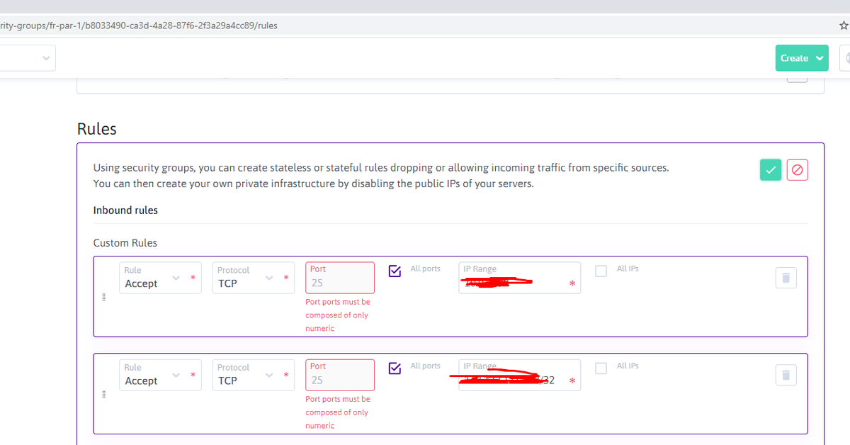 Yiyounnette's tweet photo. Bonjour @Scaleway_fr 

impossible de modifier les security groups aujourd'hui : 
pour reproduire : 
- edition d'une zone ( https://t.co/wiriDhGayN )
- ajout d'une custom rule "ACCEPT" pour tous port, pour une ip (/32)

Merci d'avance ! https://t.co/l34grPFO1l