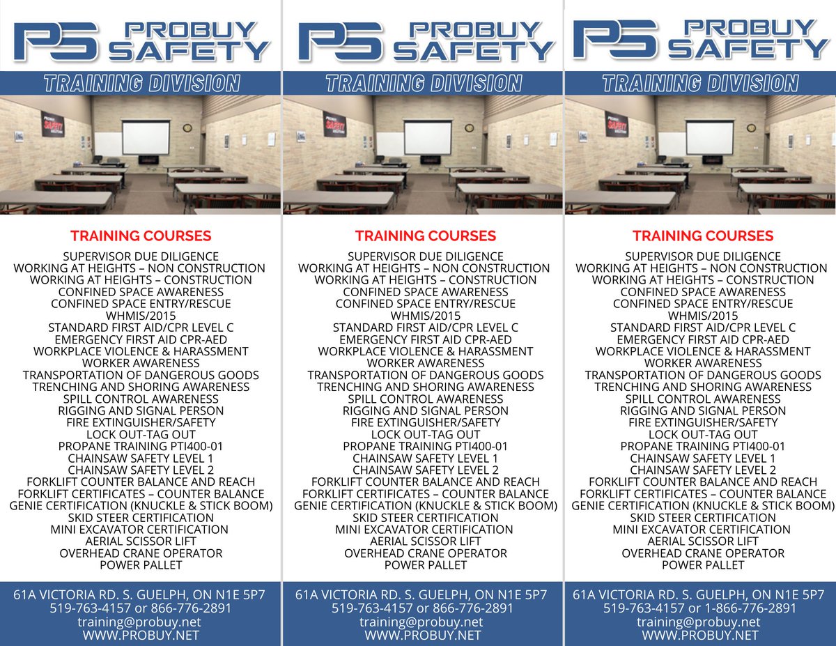 Did you know that we offer professional training courses? Working at Heights, First Aid, Forklift Counter Balance and more! For more information contact training@probuy.net