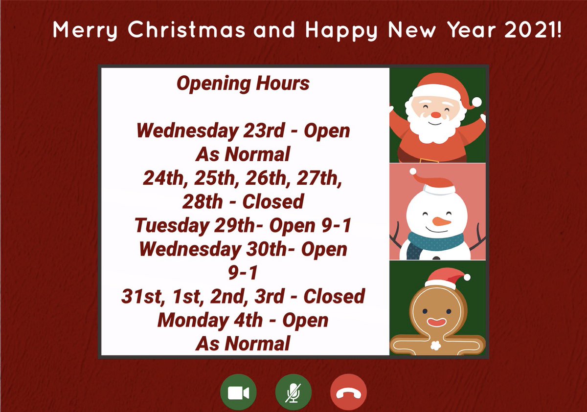 Nigelwaters_hw's tweet photo. Christmas Opening Hours 🎄 https://t.co/JmdWhxSxVQ