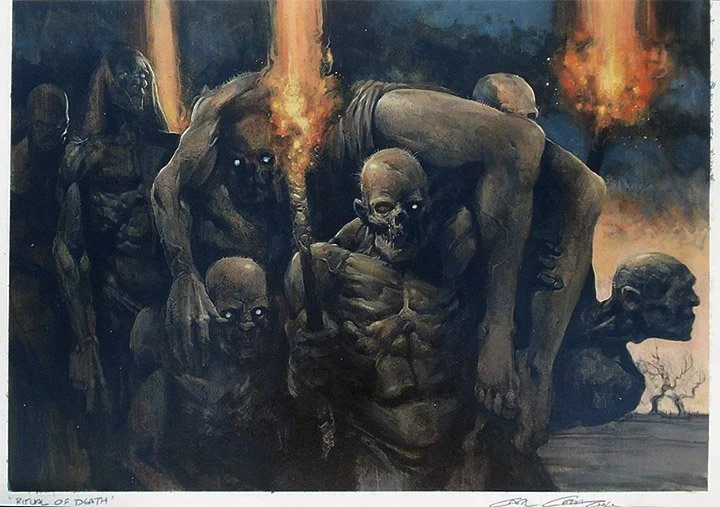 3/8 Black:"Dead of Winter" by  @zack_stella "Ritual of Death" [Innocent Blood] by Carl Critchlow"Tortured Existence" by Keith Parkinson"Mortivore" by Anthony S. Waters #mtg    #mtgart