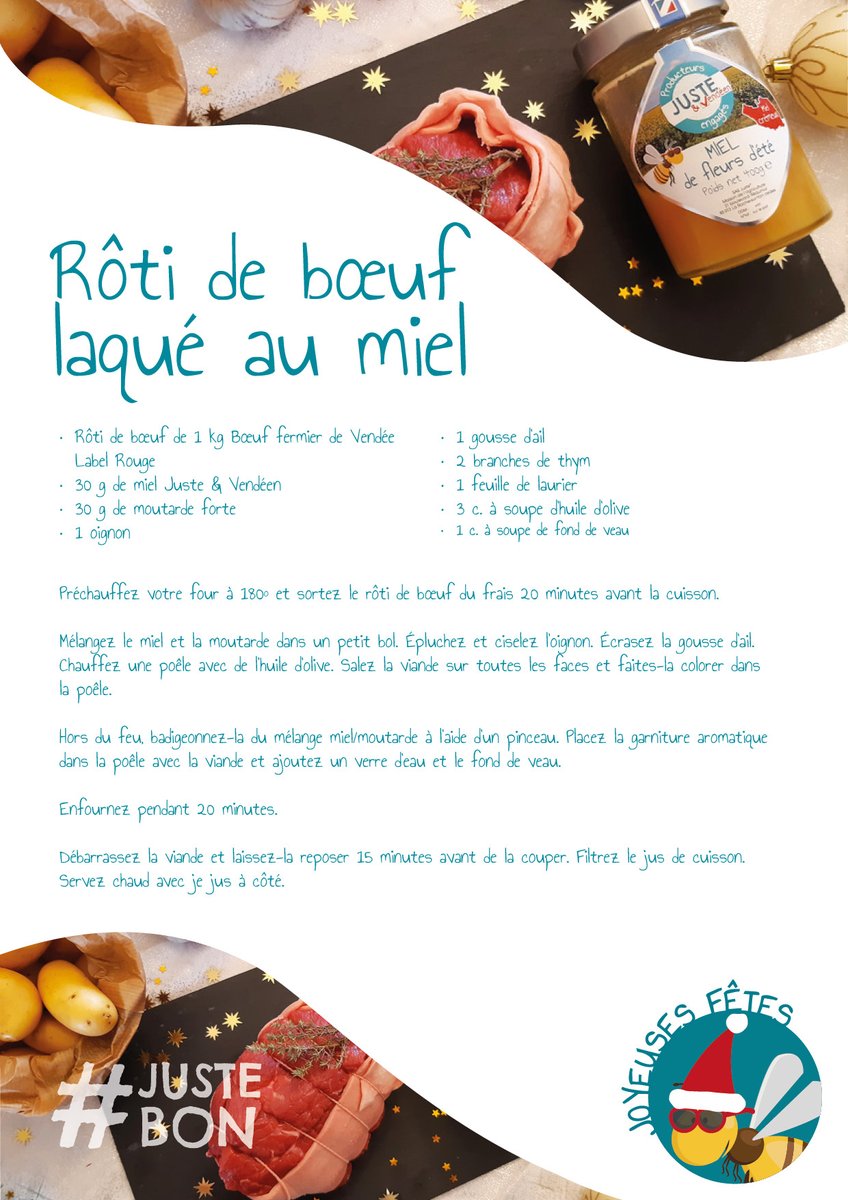 JusteEtVendeen's tweet photo. #JusteBon spécial fêtes 🎄🎉
Chose promise, chose due...
On vous dévoile la recette du rôti de bœuf @VendeeQualite laqué au miel #justeetvendeen de l'association charolais Label rouge 🤤
#recette #noel2020 #produitslocaux #agriculturefrançaise
➡️https://t.co/lLsznSX7VY https://t.co/ADbgchS9LT
