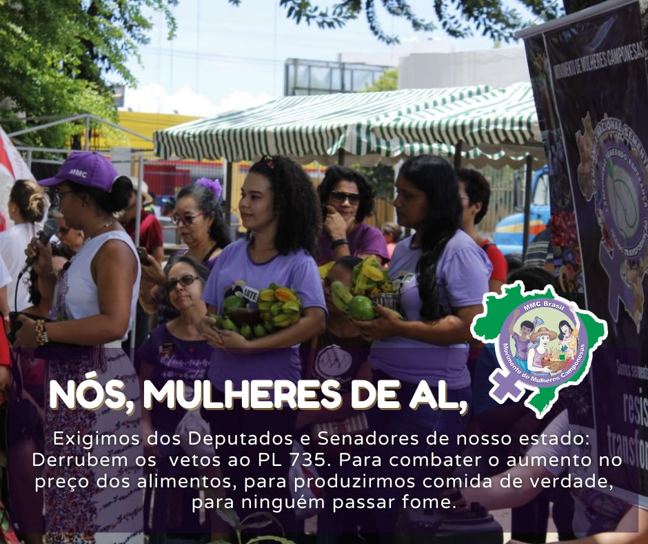 mmcnacional's tweet photo. 🔴Camponesas de Alagoas em luta!
Em todo o país, o MMC segue na luta pela derrubada dos vetos ao #PL735.
🚩Defenda a agricultura camponesa!
Pressione nas redes de deputados/as e senadores/as do seu Estado pela derrubada dos vetos.
#CongressoDerrubeVetos735 #SemVetosSemFome https://t.co/vrJJxEv6Ef
