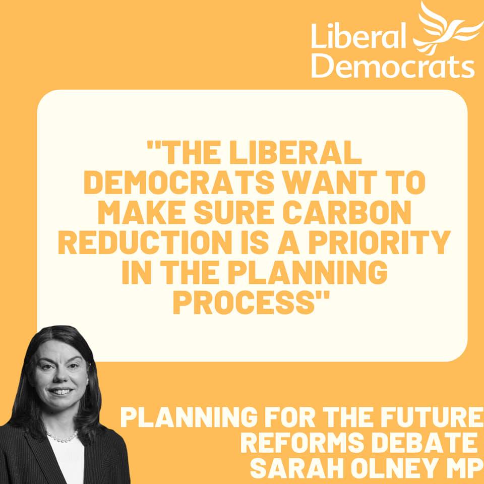 Happy to see <a href="/sarahjolney1/">Sarah Olney</a> secure a debate on the <a href="/Conservatives/">Conservatives</a> changes to the planning process. It's so important that carbon reduction is a priority when building new houses so we can reach our net-zero targets! #PlanningDebate