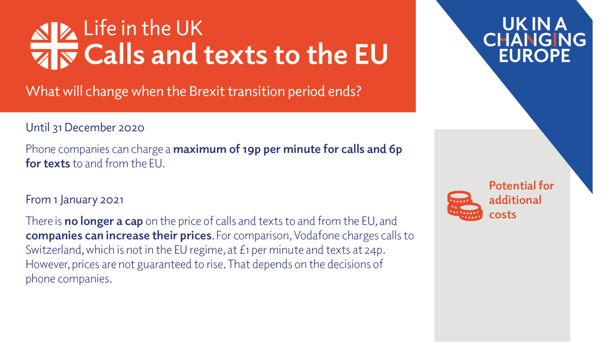 UKandEU's tweet photo. If you want to call or text a number in the EU from 1 January, there will no longer be a cap on prices 📞📱

This does not mean that prices will automatically rise - that depends on the decisions of phone companies

#BrexitChanges https://t.co/wdbcU8bh4H