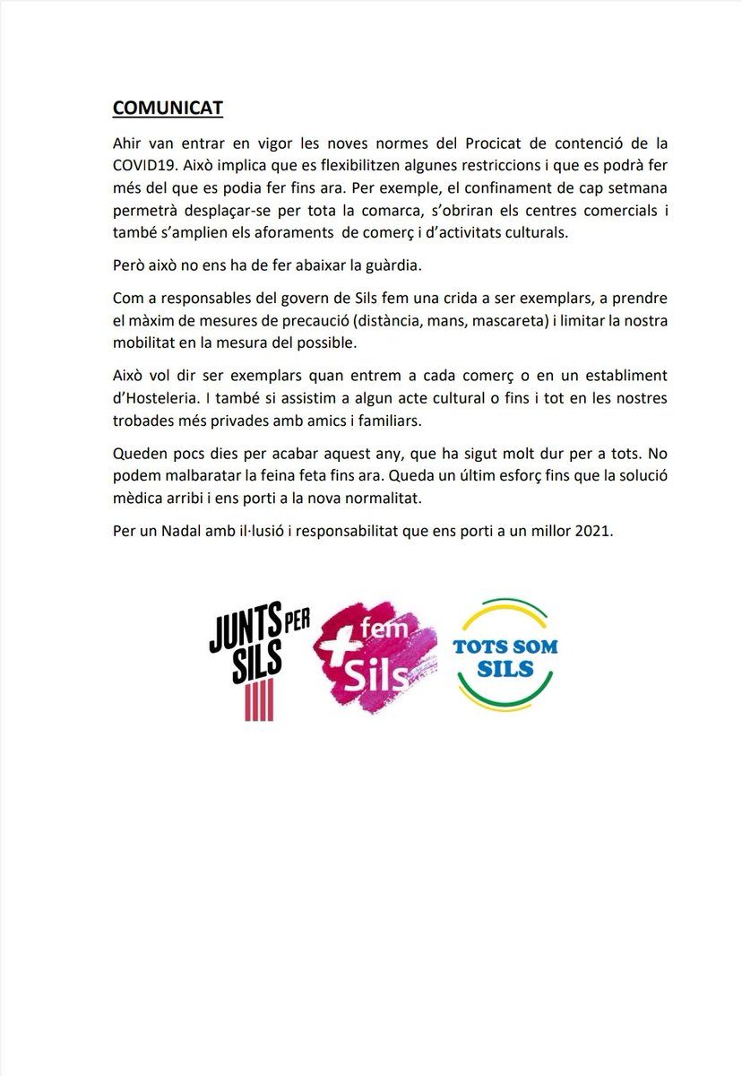 TotsSomSils's tweet photo. 🔴Us volem compartir el següent comunicat: https://t.co/4a8eEK1aLK