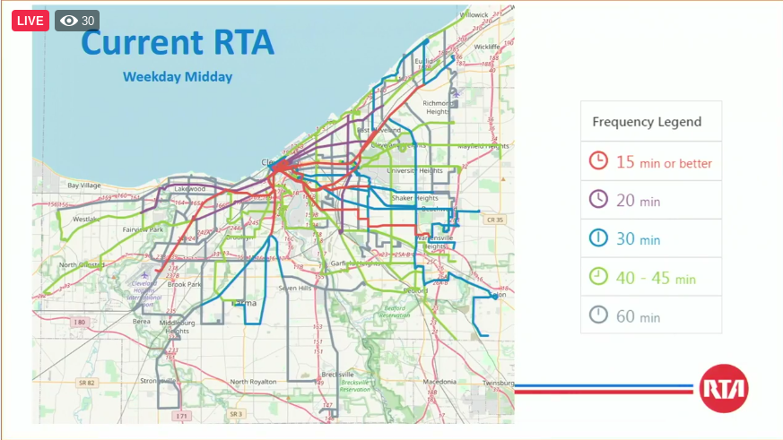 Freilich says  @GCRTA system update maintains countywide service frequency improvement. Here is the current service: