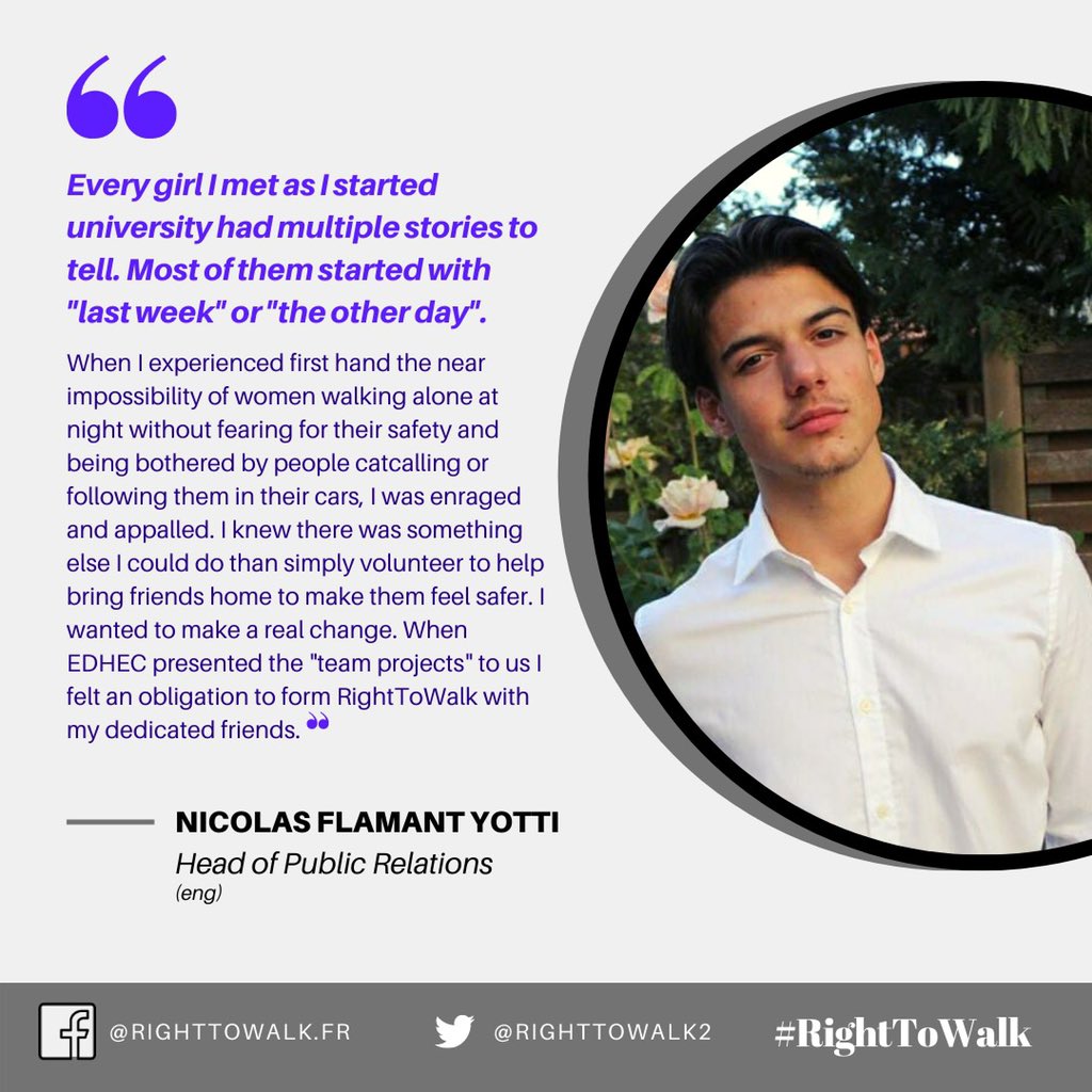 RightToWalk2's tweet image. Meet our team! 
Nicolas Flamant Yotti - Head of Public Relations (eng) 
Check out our socials ! 
Instagram and FB: righttowalk.fr 

#RIGHTTOWALK
#feminist #womensawareness #women #womensrights #harassment #domesticabuse #violanceauxfemmes #violencesconjugales #NousToute