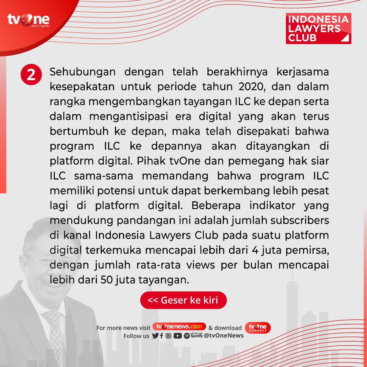 tvOneNews's tweet photo. Selamat malam pemirsa tvOne. Berikut statement manajemen tvOne terkait tayangan program Indonesia Lawyers Club (ILC).

Segenap manajemen tvOne mengucapkan terima kasih untuk pecinta ILC yang selalu menantikan tayangan program ini #IndonesiaLawyersClub https://t.co/Y0d1bcGMWA