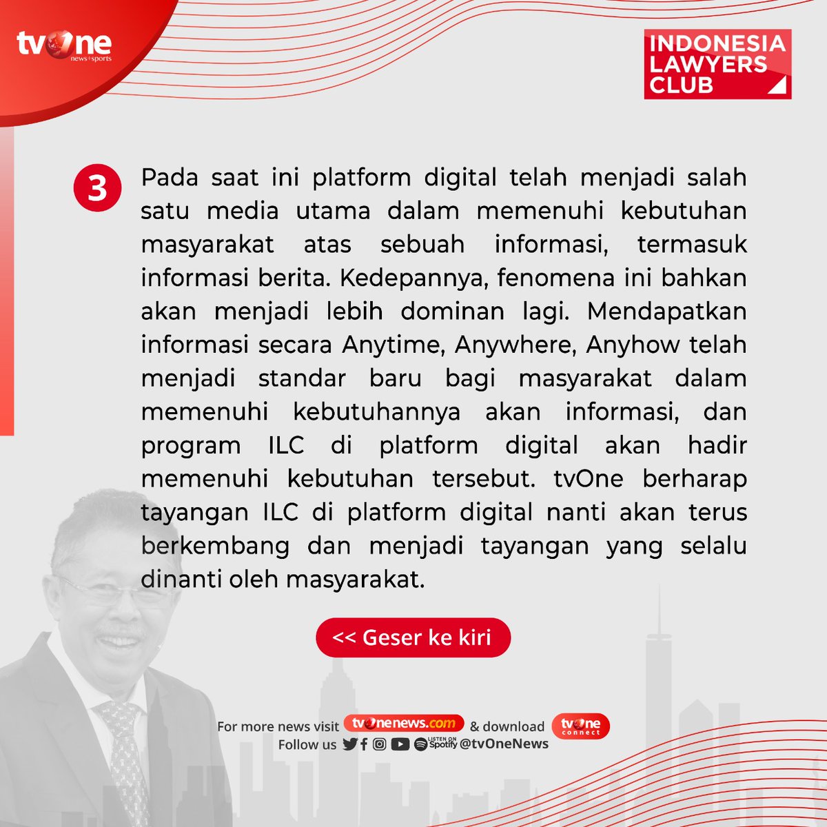 tvOneNews's tweet photo. Selamat malam pemirsa tvOne. Berikut statement manajemen tvOne terkait tayangan program Indonesia Lawyers Club (ILC).

Segenap manajemen tvOne mengucapkan terima kasih untuk pecinta ILC yang selalu menantikan tayangan program ini #IndonesiaLawyersClub https://t.co/Y0d1bcGMWA