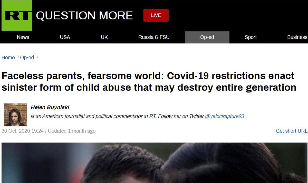 Besides, any covid restrictions are "child abuse" (unlike, presumably, allowing the child to be exposed and infected to the actual virus) and as such, the restrictions "may destroy entire generation," unlike, presumably, the entire generation actually getting covid. 4/