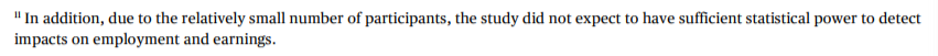 We can't actually say whether these participants saw good or bad labor market outcomes -- because in the footnotes is this point, indicating that IES couldn't find evidence of any impact (among 2k+ participants). Elsewhere, IES says it didn't get the labor market data at all. 6/
