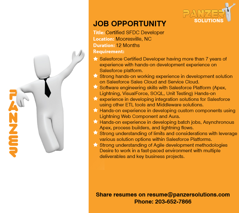 panzersolution's tweet image. Job Title: Certified SFDC Developer
Location: Mooresville, NC
Share resumes on resume@panzersolutions.com
Or for more info click on the below link

panzersolutions.com/view_job_oppor…

#PanzerSolutions #SFDCDeveloper #SFDC #jobseekers #latestjobs #jobs