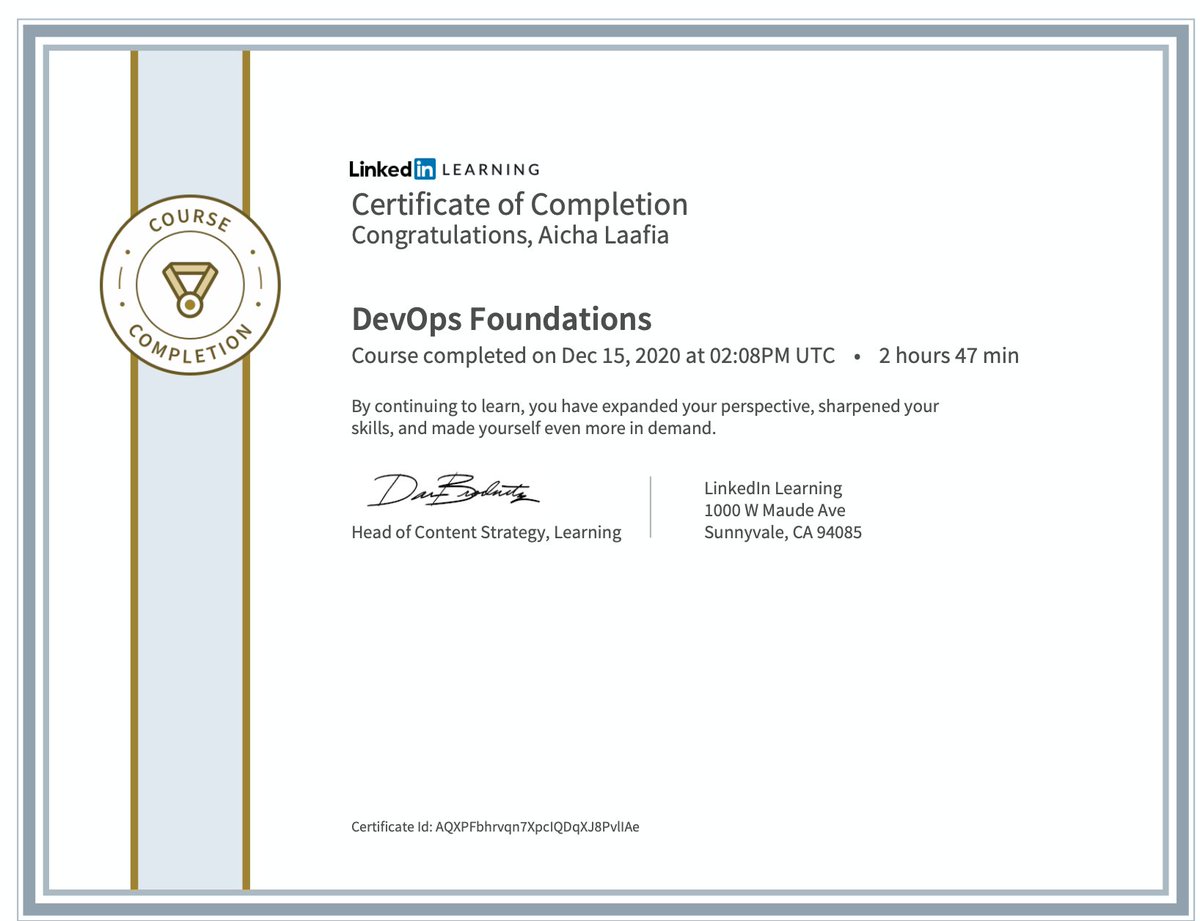 Just finished the course “DevOps Foundations”! 
#agileprojectmanagement #itautomation #systemadministration #softwareprojectmanagement #devops
