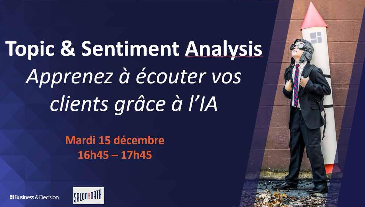 Vous aimeriez avoir un outil vous permettant de résumer simplement les grands sujets abordés et les sentiments associés à une base de données textuelle (commentaire / tweet / … ) 🤯😱? Réponse à 16h45 durant le salon de la data 👉app.imagina.io/app/content/21…
<a href="/BD_Group/">Business & Decision</a> <a href="/SalonData/">Salon Data</a>