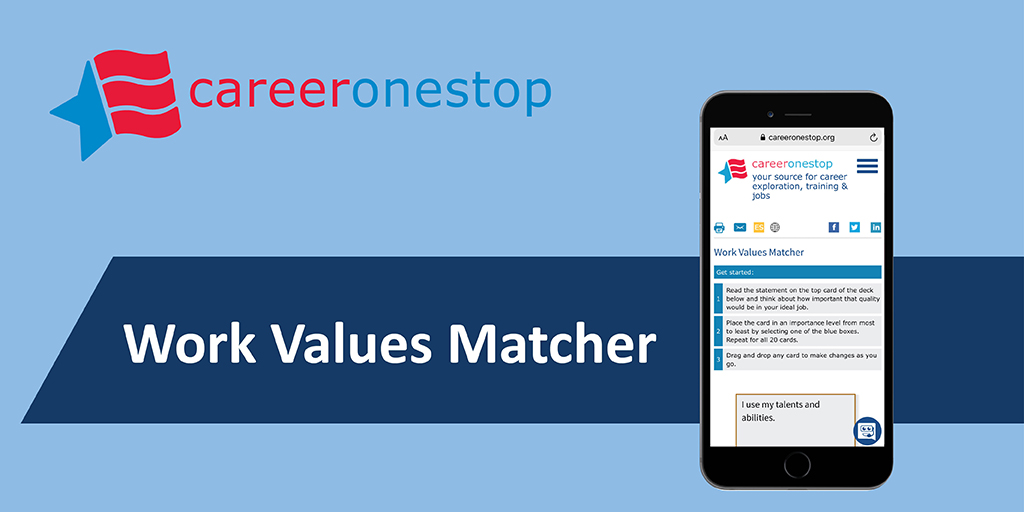 Career1Stop's tweet photo. In #career transition? When you know your work values, you can match them to careers you might want to work in, and learn how to ID employers and workplaces that share similar values.  #careerexploration #careerchanger #WorkValuesMatcher https://t.co/ylxk5HTy3W https://t.co/2kefsf8Anu