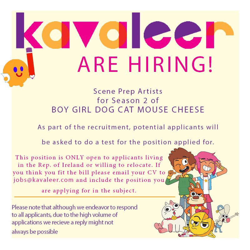 KavaleerTweets's tweet photo. We’re hiring! Get in touch :) #jobfairy #animationjobs https://t.co/FEeWM4pDUN
