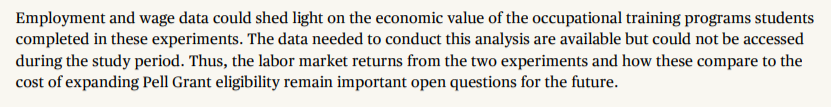 We can't actually say whether these participants saw good or bad labor market outcomes -- because in the footnotes is this point, indicating that IES couldn't find evidence of any impact (among 2k+ participants). Elsewhere, IES says it didn't get the labor market data at all. 6/