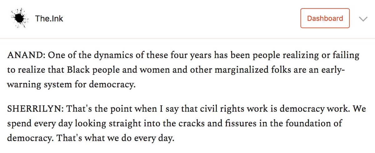 I have said it before and will say it again, and  @Sifill_LDF says it better than I:Black people and other marginalized folks are an early-warning system for democratic erosion.We wouldn't have been surprised by this attempted election theft if we'd been listening to everyone.
