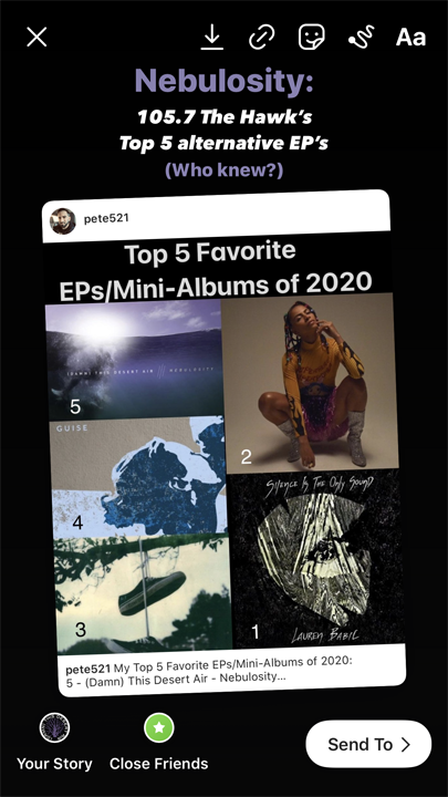 DTDAband's tweet photo. Alternative Rock DJ at @1057thehawk Pete Lepore picked Nebulosity for his Top 5 EP’s of 2020. Right on, Pete. 
🔊🔥
#alternativerockradio #1057thehawk #jerseyshore #atticalternative #rockradio #yearendlist #nebulosity https://t.co/VCL5MnGTyE