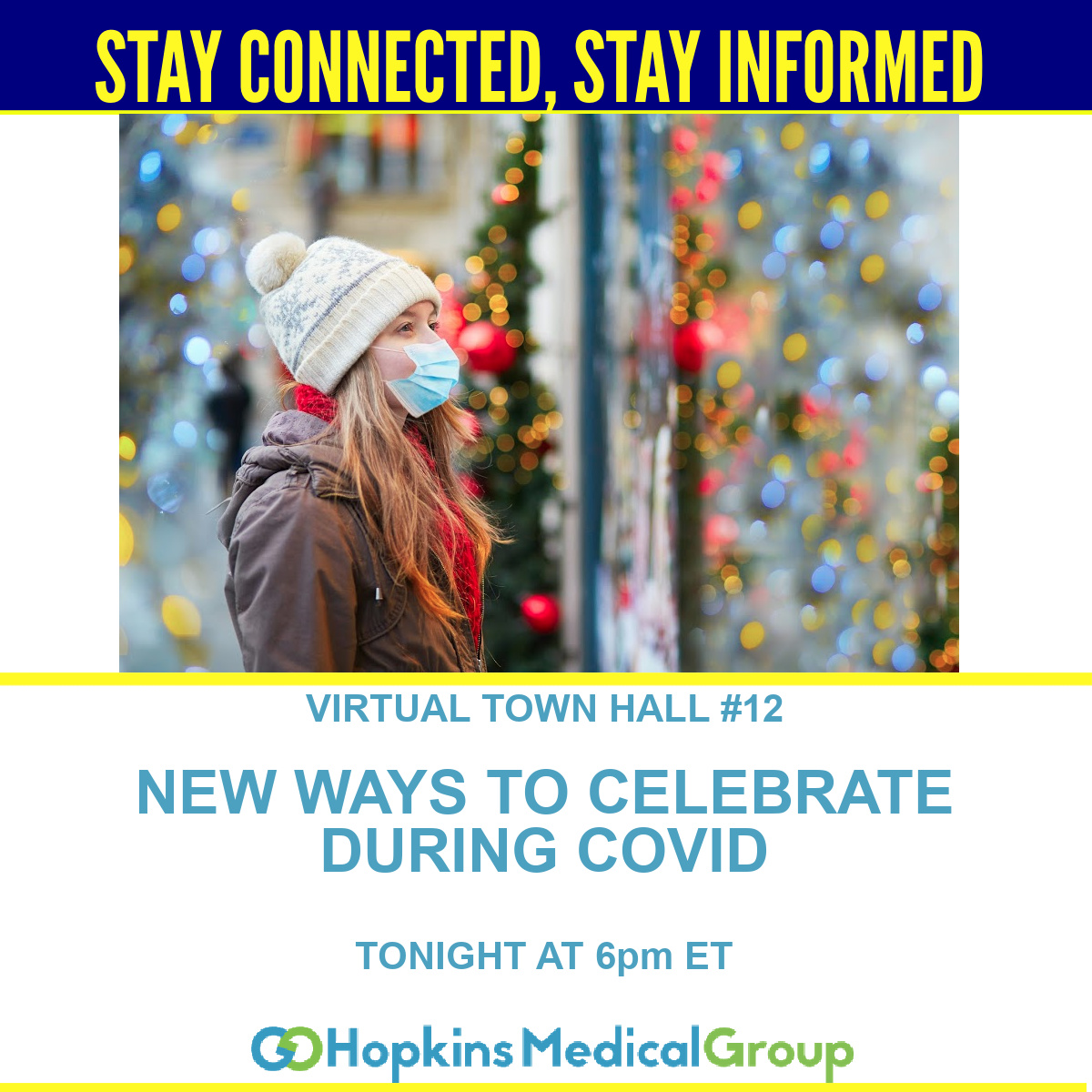 HopkinsMedGroup's tweet photo. We all deserve some fun! Join tonight's virtual Town Hall at 6pm ET to hear new ways to celebrate the holidays. Share your new approach below and you'll be entered into a raffle for a holiday health gift basket valued at $99. Use this Zoom link at 6pm ET: https://t.co/gYeqWSL6YN https://t.co/Ixb5k6FAFv