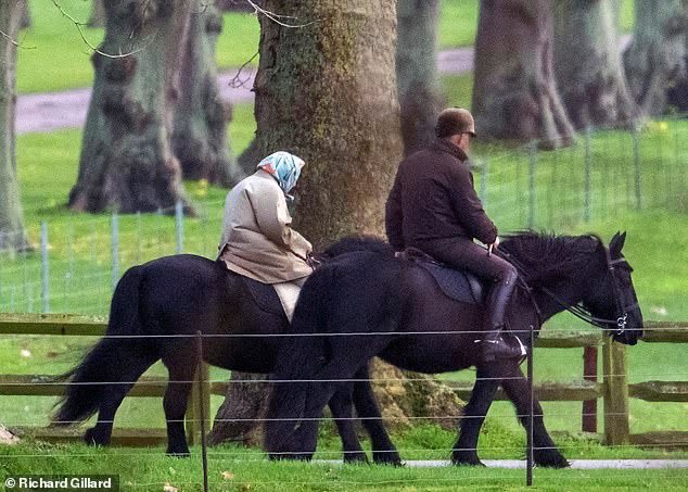 The_QVDS's tweet photo. Our Gracious Queen was spotted riding in the grounds of Windsor Castle yesterday ❤️❤️❤️❤️❤️ https://t.co/ea8Ow447al