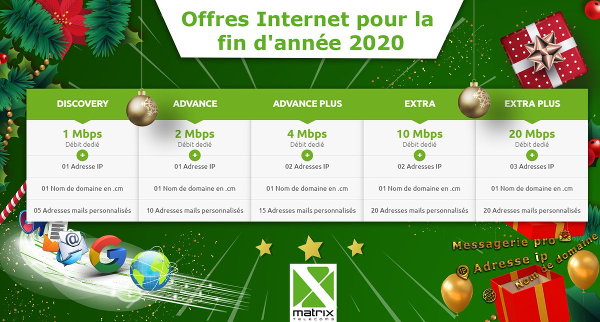 matrixtelecoms's tweet photo. Jusqu'au 31 décembre, nous vous proposons des Offres #Internet exceptionnelles pour bien commencer la nouvelle année. Souscrivez dès maintenant et bénéficiez de nombreux services gratuitement : nom de domaine, adresse IP et messagerie Pro ... 🎁🎊 https://t.co/utb6tVwqUk