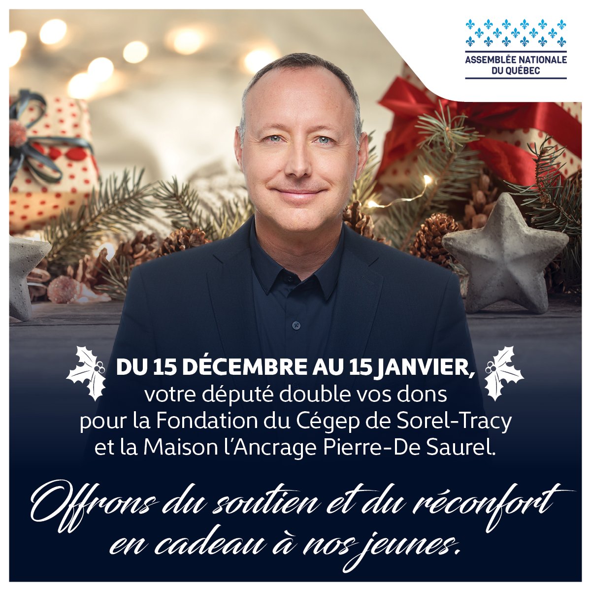 En ces temps difficiles, faisons preuve de solidarité et offrons le réconfort et le soutien en cadeau à nos jeunes.

Pour faire un don à la Fondation du Cégep de Sorel-Tracy: lc.cx/iU2tvYTxw
Pour faire un don à la Maison l’Ancrage Pierre-De Saurel: laruchequebec.com/fr/projet/mais…