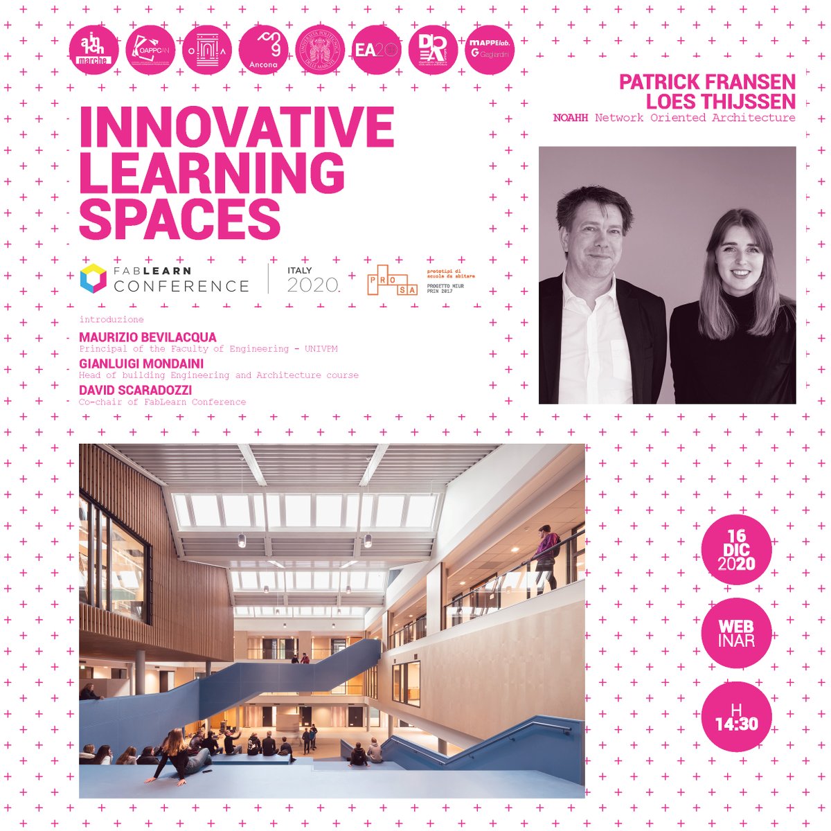 Exciting news! NOAHH will join the #fablearn #conference on Wednesday 16 December at 14.30 with a lecture on 'Innovative Learning Spaces'.
Join via link ↓
fablearn.it/en/program/

<a href="/FabLearnItaly/">FabLearn Italy</a> <a href="/UnivPoliMarche/">UnivPM</a> <a href="/IndireSocial/">INDIRE</a>
#NOAHH #networkorientedarchitecture #fli2020