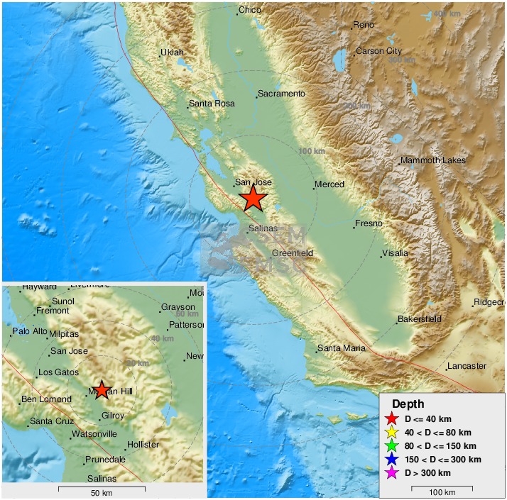 LastQuake's tweet image. Felt #earthquake (#sismo) M3.6 strikes 37 km SE of San Jose (#California) 2 min ago. Please report to: emsc-csem.org/Earthquake/ear…