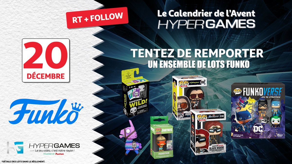 HypergamesA's tweet photo. #Concours 🎅
JOUR 20 📅
Tentez de remporter 1 ensemble de lots Funko.
Au total 5 gagnants.
Pour participer :
✔️Follow @HypergamesA
✔️RT le tweet
TAS le 21/12 à 17h
👉https://t.co/wlntRNYPbw https://t.co/mOW2rrMbD1