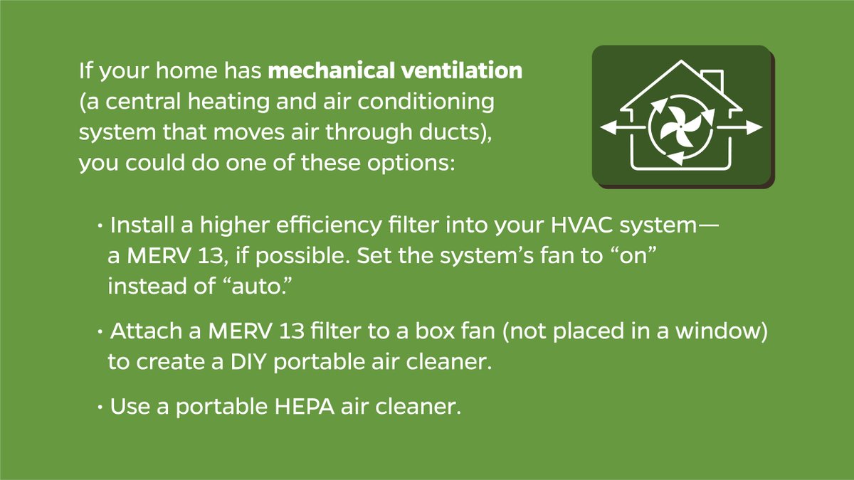 From our new one-pager, if your home has mechanical ventilation, consider these three options. Learn more: centerforhealthsecurity.org/resources/COVI…
