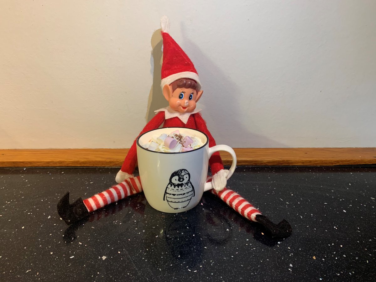 FVCollege's tweet photo. Eve is still sticking to her working from home routine with an afternoon pick me up β #12DaysOfElfmas https://t.co/vMfZ8hAFph