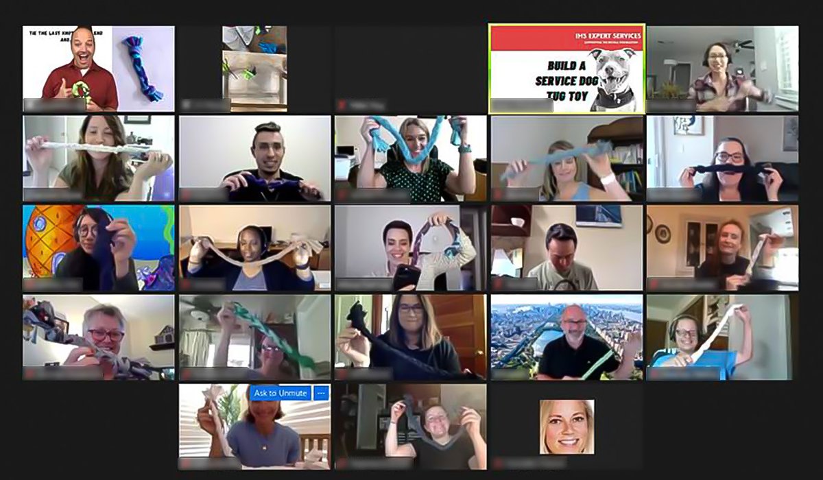 ExpertServices's tweet photo. Service to one another and our communities by giving of time and treasure is a #corevalue at IMS. To support the @BickellFndt, IMS employees from coast to coast gathered remotely to build tug toys for service dogs that help people who have multiple sclerosis. 

#companyculture https://t.co/fl6QhSJ0rM