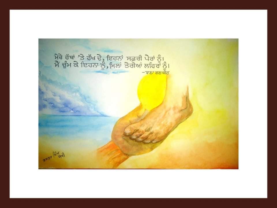 meranaranbir's tweet photo. Dedicated to farmers. A painting with my lines by Jagtar Sokhi. https://t.co/s8GzxoJ48Y