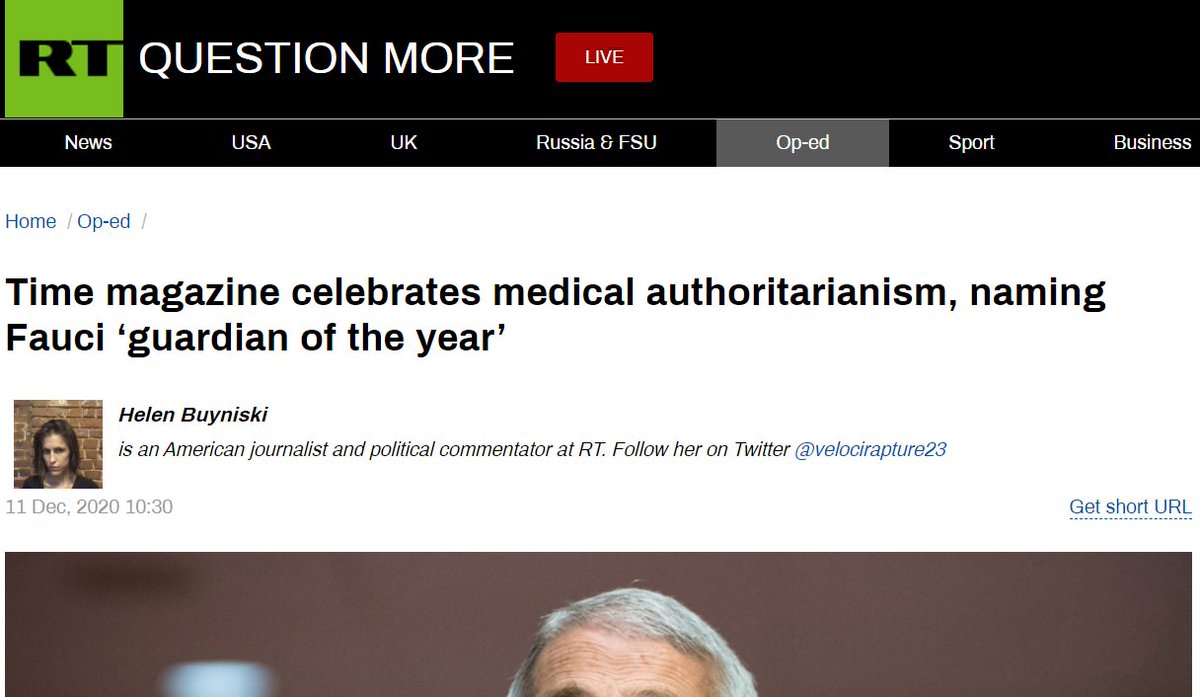 There is a name for all of this anti-herd immunity madness and it is "medical authoritarianism," represented by Dr. Fauci, who, for some reason, was recognized by  @time, which is wrong, because only pro-herd immunity people should be recognized by magazines and such 10/