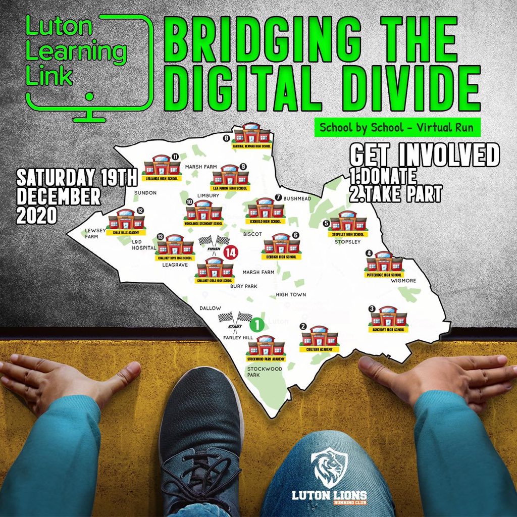 LutonMosques's tweet photo. Another amazing fundraising effort from our community!
Luton Lion runners will be running to help bridge the #DigitalDivide ‘School by School in support of @LutonLearnLink on Saturday 19th December.
Their route that covers approximately 20 miles of Luton’s secondary schools. https://t.co/ZU5DfuL8SU