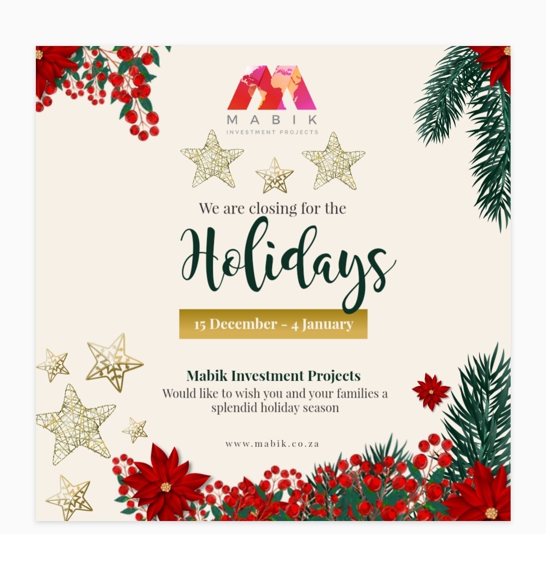 Mabik_Projects's tweet image. We are officially closing for the holidays🎄🎄🎄

You can still reach us on 012 306 8947 or whatsapp 0844255609 
email:sales@mabik.co.za