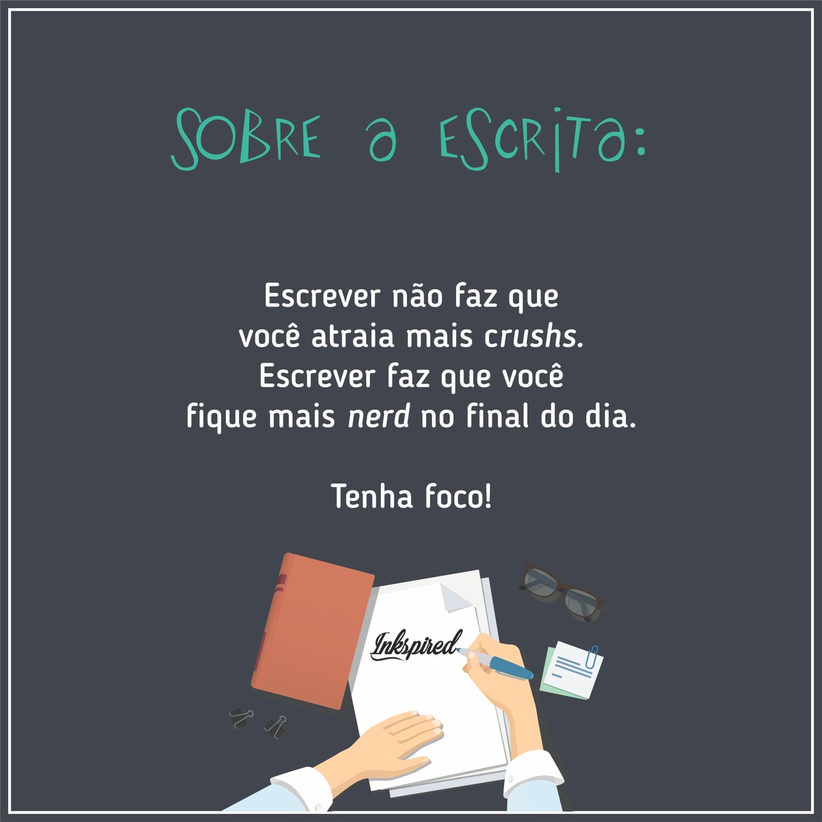 inkspiredbrasil's tweet photo. Hey!
Todas as semanas estamos postando aqui reflexões, exercícios ou dicas sobre escrever. 
É o princípio do fim para o bloqueio criativo, a falta de inspiração, tempo escasso ou qualquer outro vilão da nossa jornada!

#inkspired #inkspiredbrasil #inkspiredinstagram #inkspiredbr https://t.co/o8M9RG8zwl