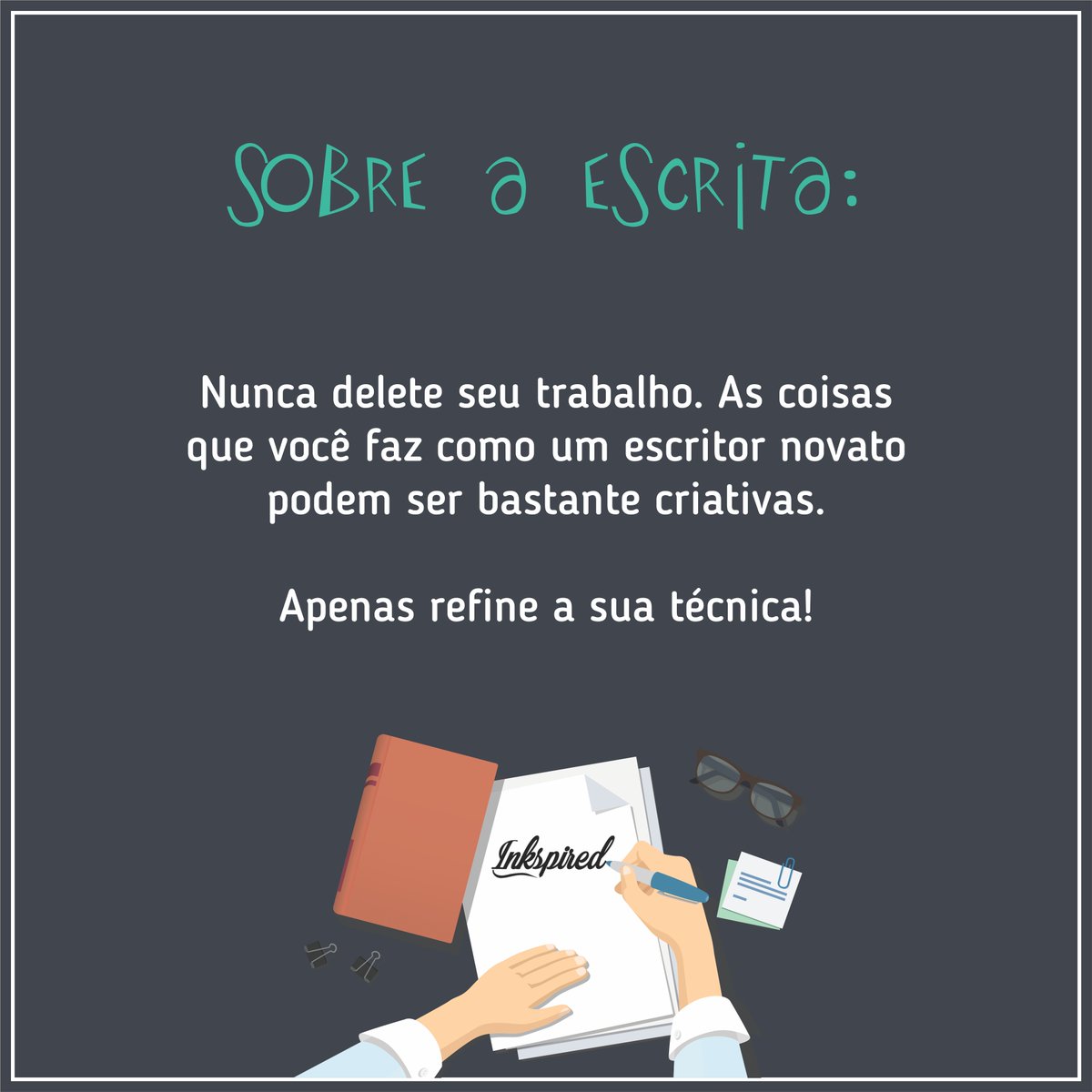 inkspiredbrasil's tweet photo. Hey!
Todas as semanas estamos postando aqui reflexões, exercícios ou dicas sobre escrever. 
É o princípio do fim para o bloqueio criativo, a falta de inspiração, tempo escasso ou qualquer outro vilão da nossa jornada!

#inkspired #inkspiredbrasil #inkspiredinstagram #inkspiredbr https://t.co/w2P7kAx5qs